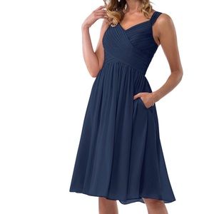 Azazie Angie Bridesmaids Dress Size 12 Dark Navy